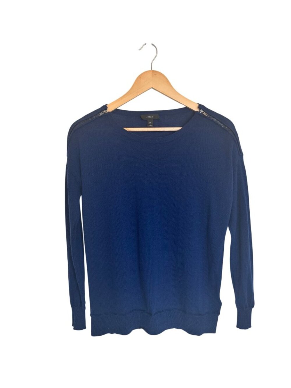 J. Crew Blue Merino Wool Sweater With Shoulder Zippers XS Womens Long Sleeve